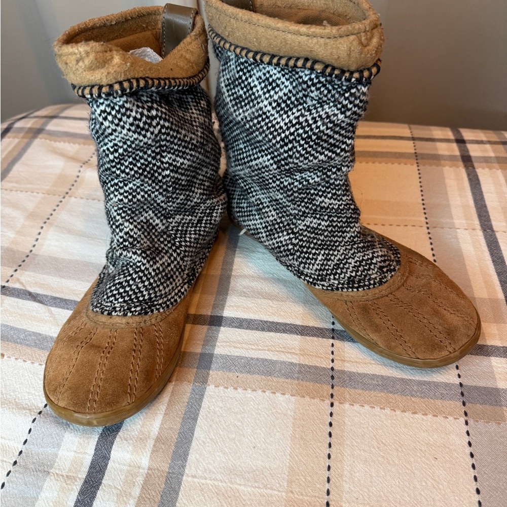 Sorel Leather & Houndstooth Slouch Rain Boots